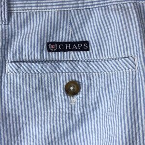🏝️Men’s CHAPS Blue White Cotton Seersucker Zip Flat Front Shorts Sz.40